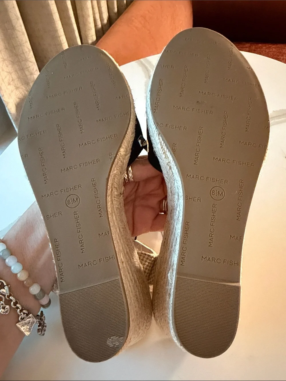 Marc Fisher Black Studded Suede Espadrille Wedges, size 8.5, EUC